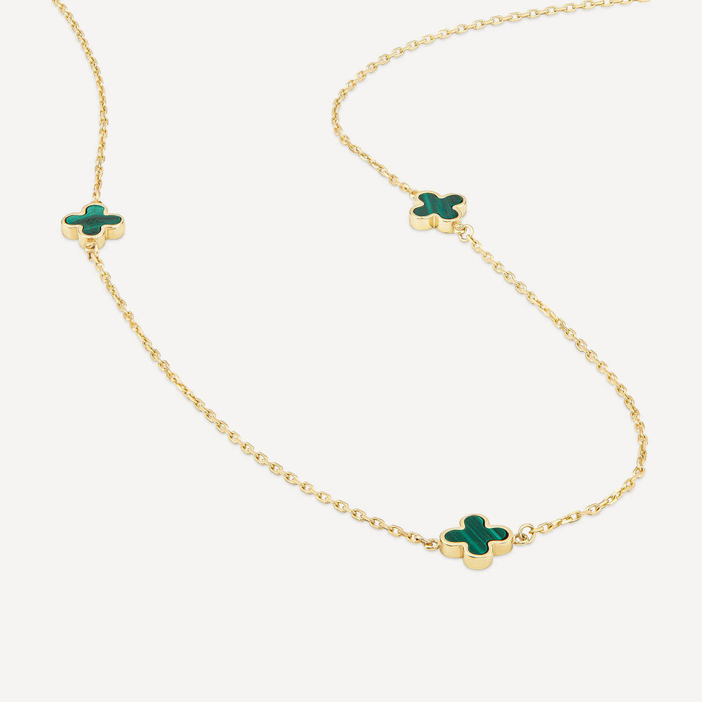 9ct Yellow Gold Malachite Petal Necklet image number 3