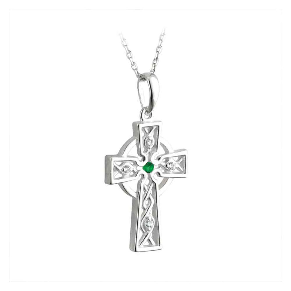 Sterling Silver Synthetic Emerald Cross Pendant image number 0