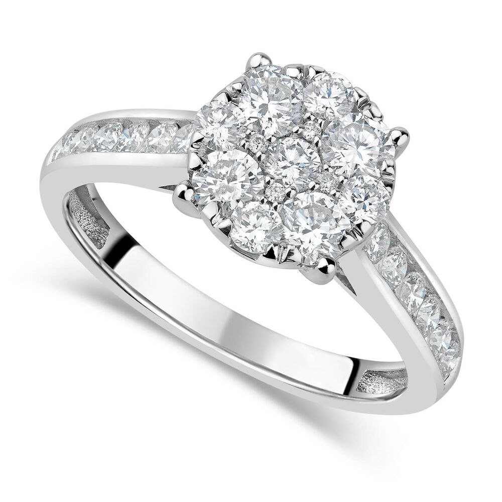 18ct White Gold 1.00ct Diamond Round Cluster & Shoulders Ring image number 0