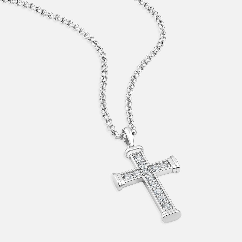 Sterling Silver Cubic Zirconia Cross Belcher Chain Pendant
