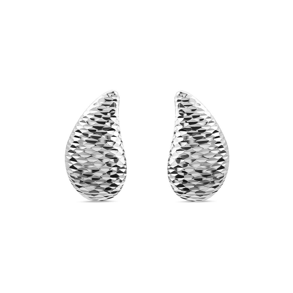 Sterling Silver Diamond Cut Tear Shaped Stud Earrings