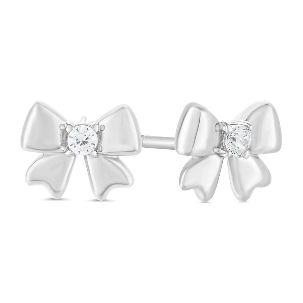 Little Treasure Sterling Silver Cubic Zirconia Bow Stud Earrings