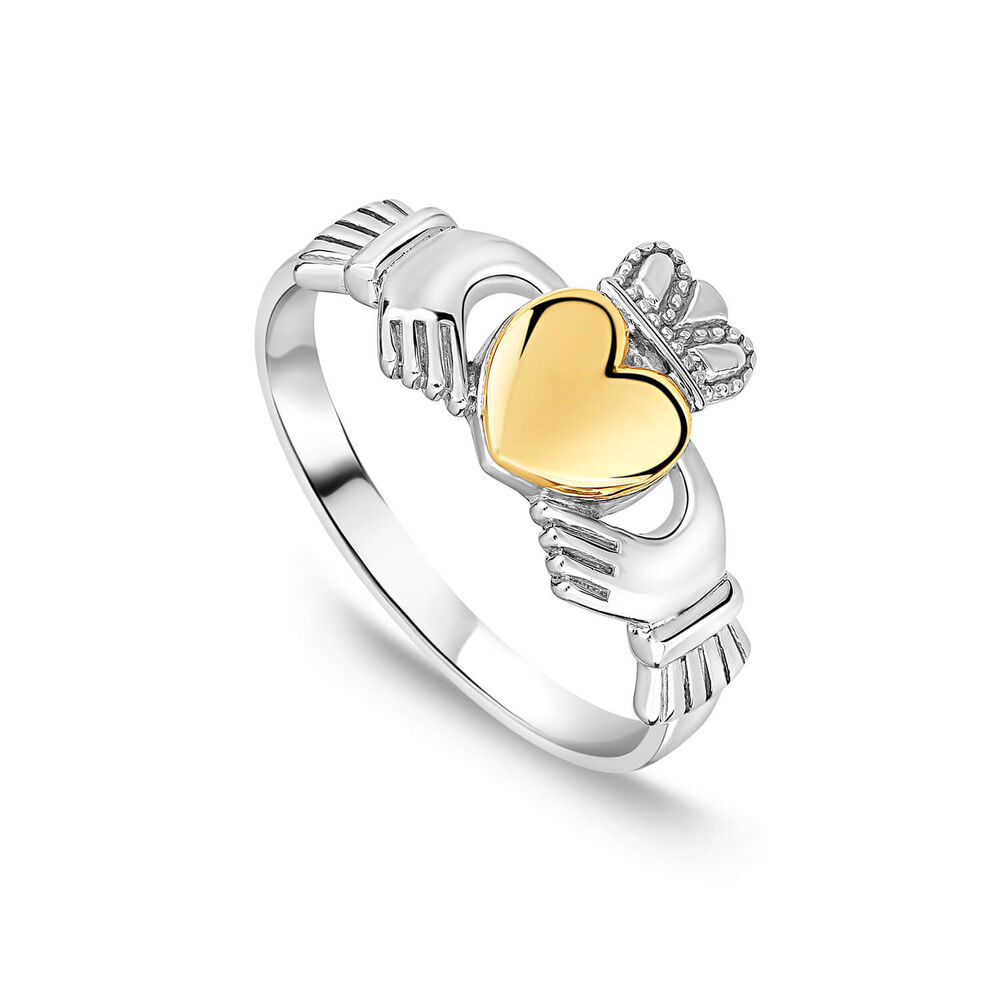 Sterling Silver & 9ct Yellow Gold Plain Claddagh Ring image number 0
