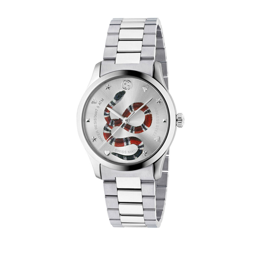 Gucci G-Timeless 38mm Quartz Snake Dial Stainless Steel Men's Watch