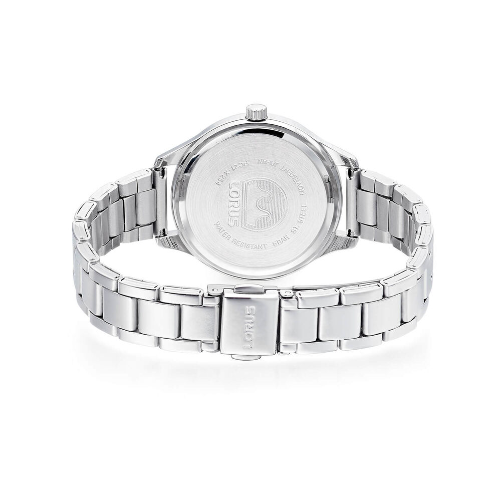 Lorus Quartz Ladies 33mm Mother of Pearl Dial Cubic Zirconia Set Bezel Steel Bracelet Watch