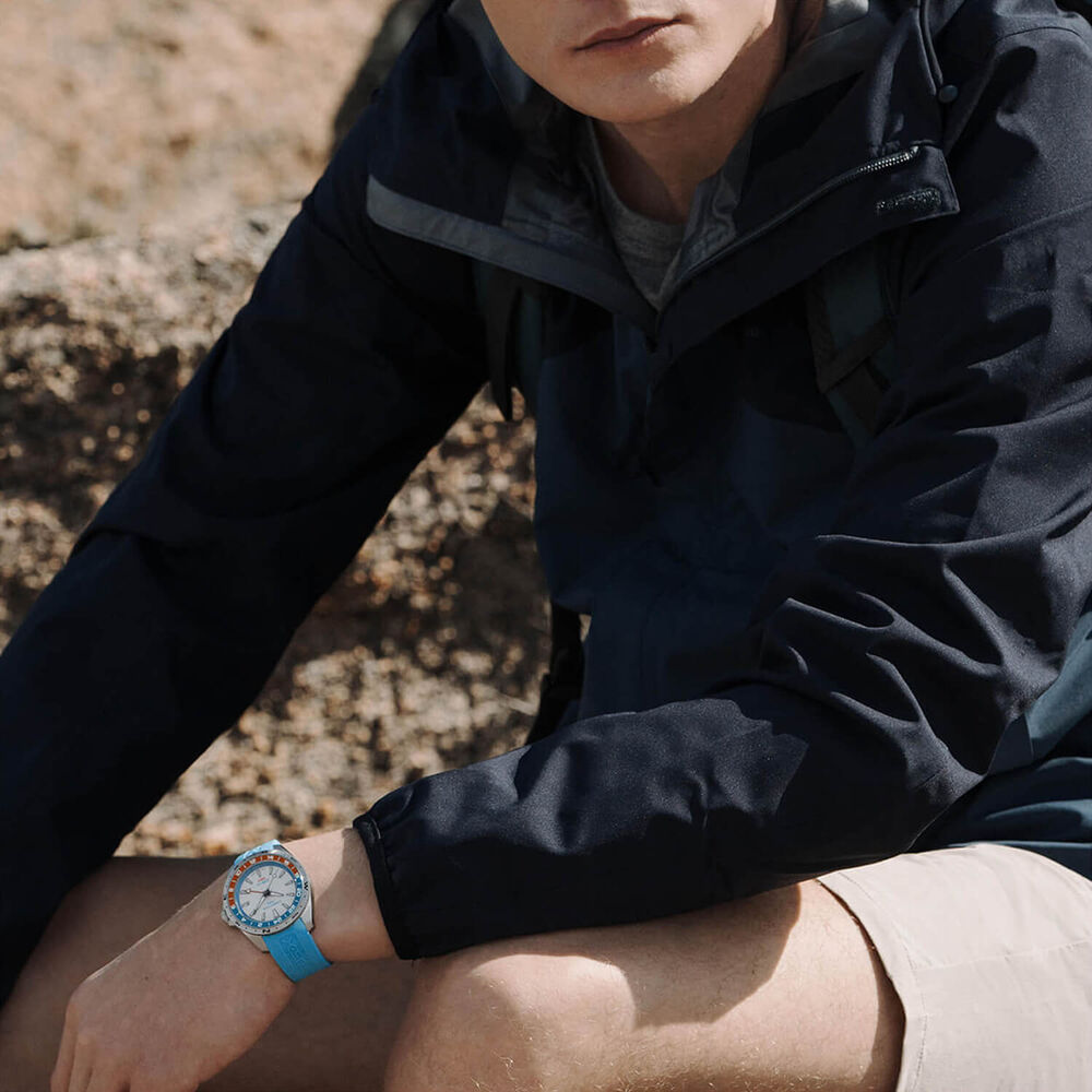 Certina DS-X GMT 41mm White Dial Turqoise Blue Rubber Strap Watch