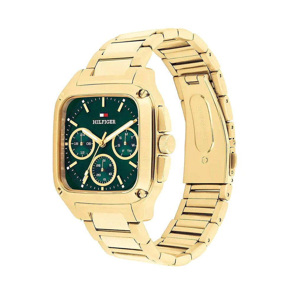 Tommy Hilfiger Herald 37 x 39mm Green Dial Yellow Gold Plated Case Bracelet Watch
