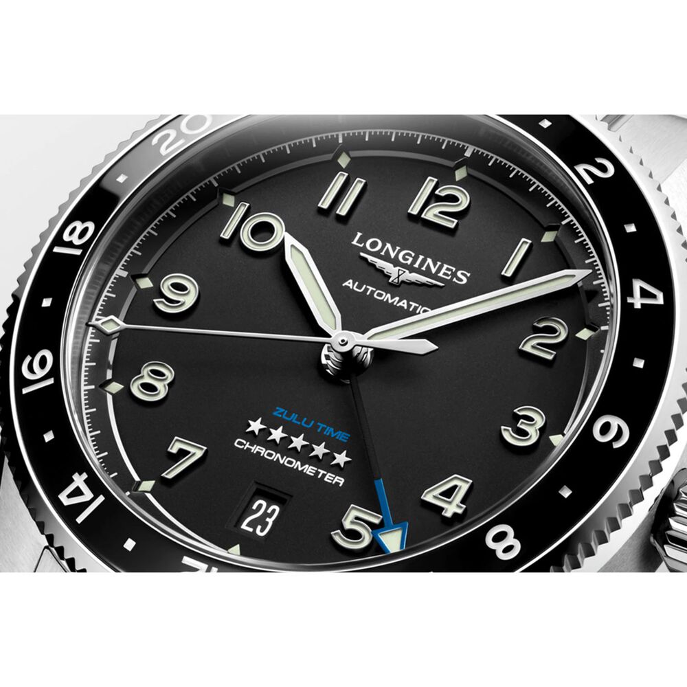 Longines Spirit Zulu 39mm Black Dial Ceramic Case Steel Bracelet Watch image number 5