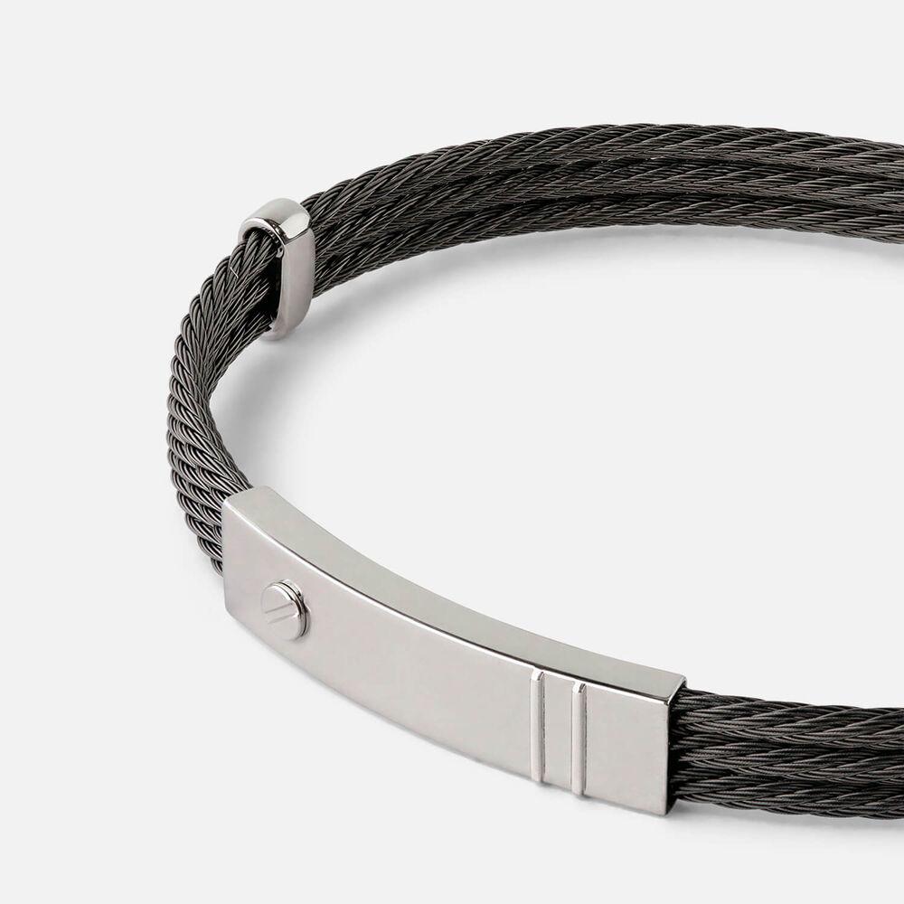 Stainless Steel Black PVD Wire & 14ct Gold Line Accent Bracelet
