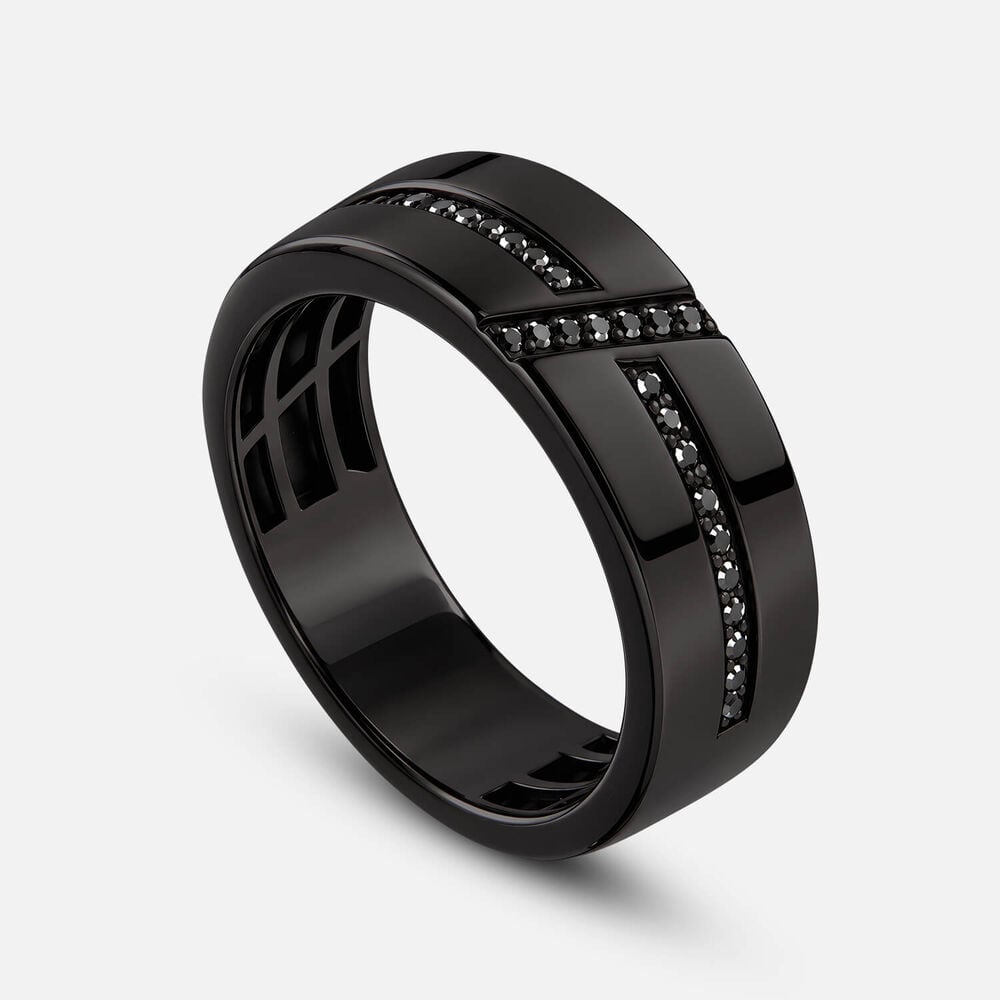 Black Ruthenium Plated Sterling Silver Cubic Zirconia Diagonal Line Ring