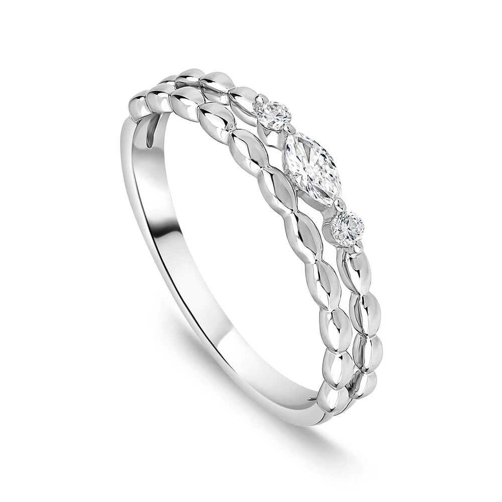 Born Kissed with Diamonds 9ct White Gold Lab 0.12ct Marquise Diamond Bead Double Band Ring image number 0