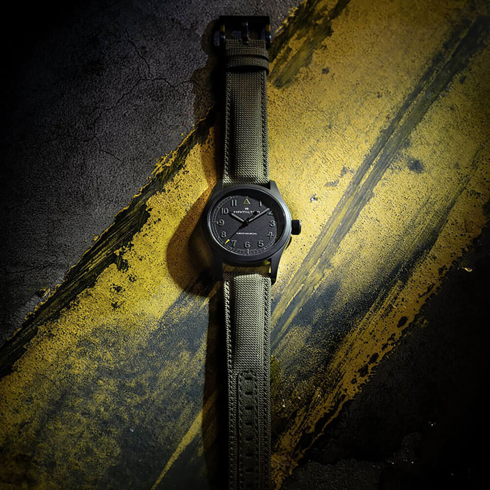 Hamilton x Call of Duty 2026 Khaki Field Mechanical 38mm Black Dial Green Textile Strap
