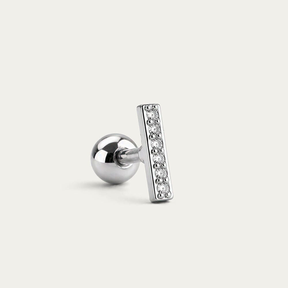Sterling Silver Cubic Zirconia Bar Single Stud Earring