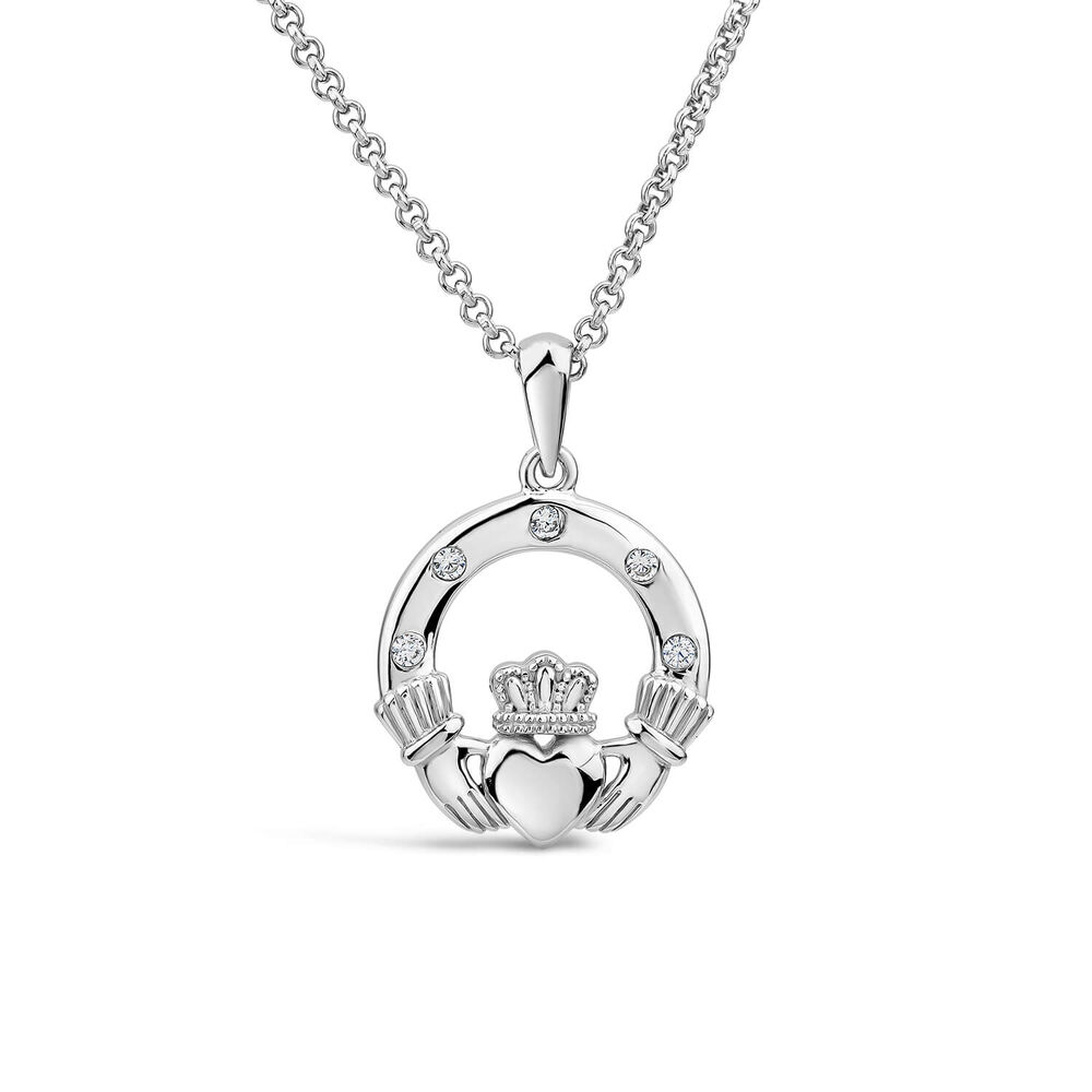 Silver Cubic Zirconia Claddagh Pendant image number 0