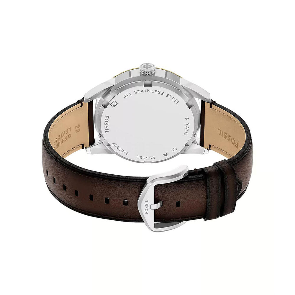 Fossil Pearson 42mm Blue Dial Brown Leather Strap Watch