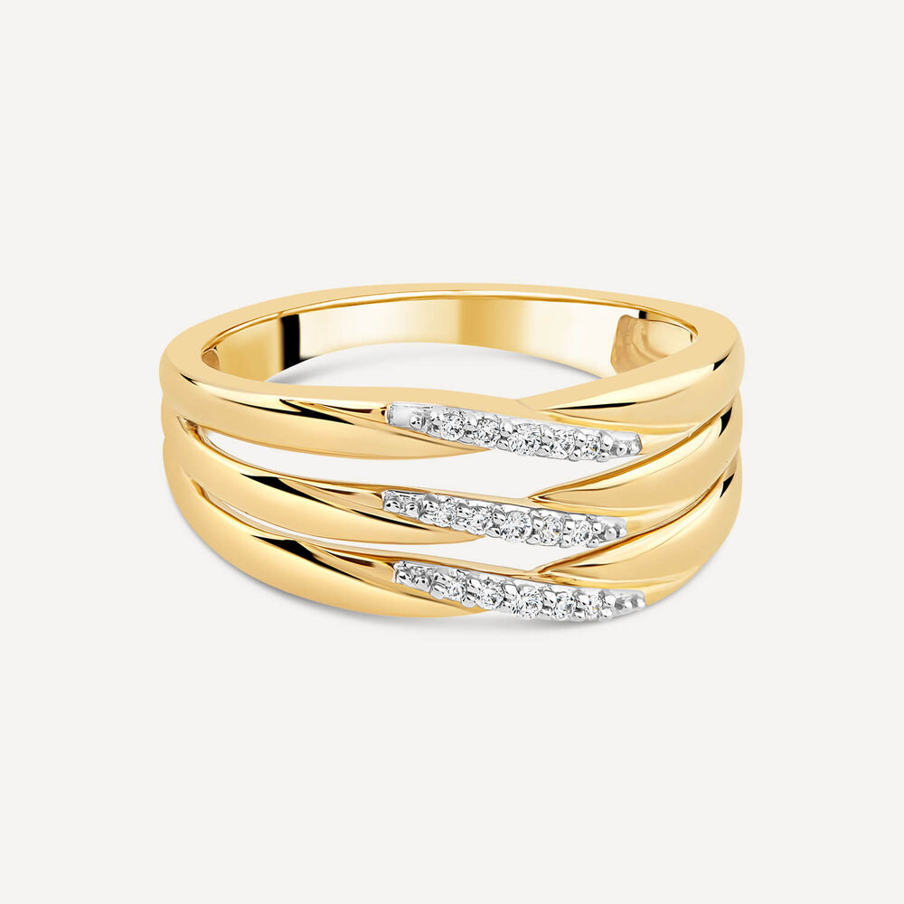 9ct Yellow Gold Diamond Three Rows Ring image number 2