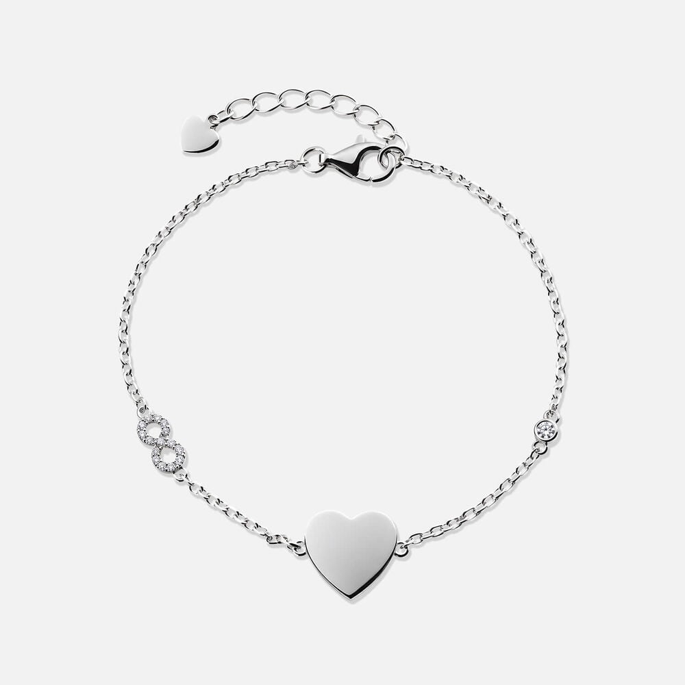 Sterling Silver Polished Heart Infinity Section Bracelet
