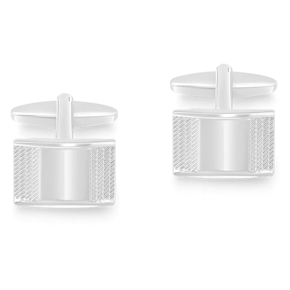 Silver Plated Mens Rectangular Plain and Lined Side Cufflinks image number 0