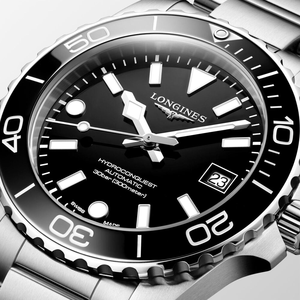 Longines HydroConquest 39mm Black Dial & Bezel Steel Bracelet Watch