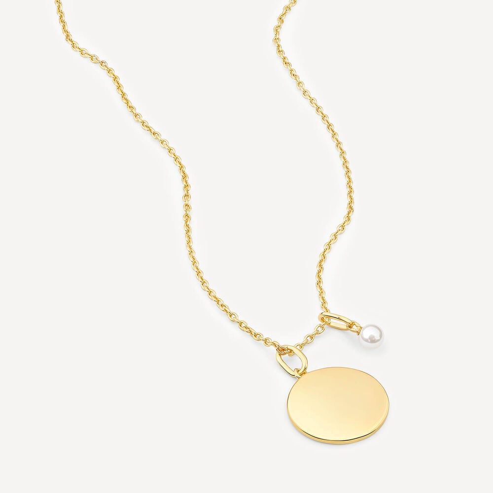 Yellow Gold Plated Sterling Silver June Birthstone Pearl Disc Pendant