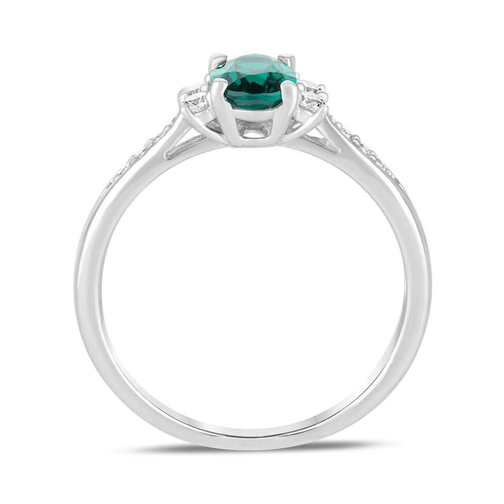 9ct White Gold Emerald & Cubic Zirconia Sides Ring image number 2