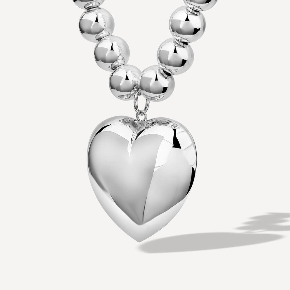 Sterling Silver Large Chunky Heart Beaded Necklet image number 1