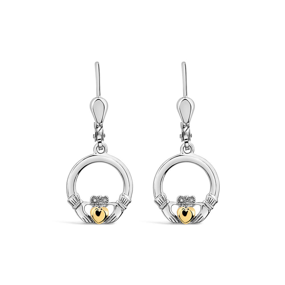 Solvar 9ct Yellow Gold & Sterling Silver Claddagh Earrings image number 0