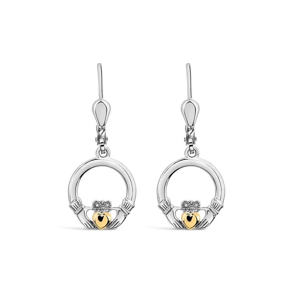 Solvar 9ct Yellow Gold & Sterling Silver Claddagh Earrings image number 0