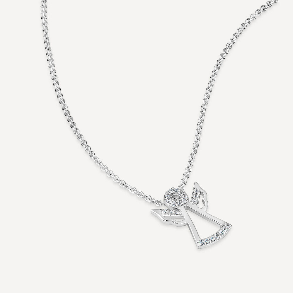 Little Treasure Sterling Silver Cubic Zirconia Angel Pendant (Chain Included) image number 3