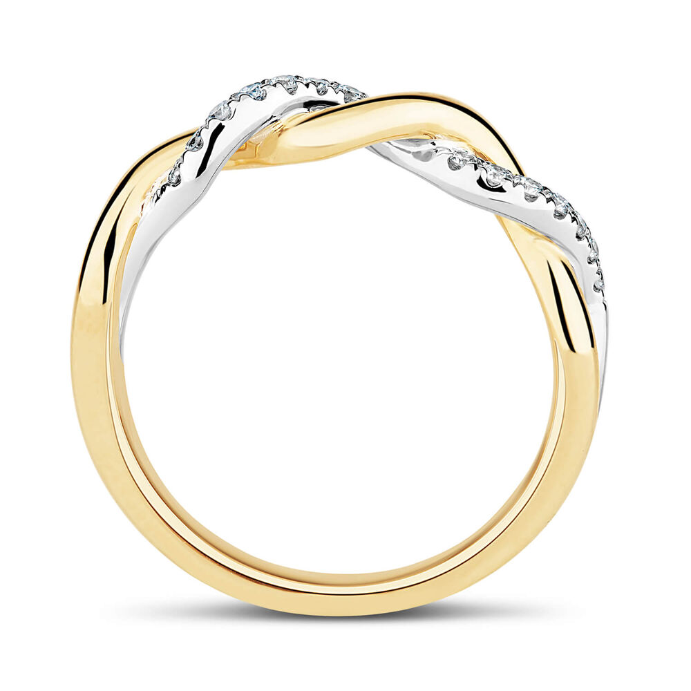 9ct Yellow and White Gold 0.13ct Diamond Set Plait Ladies' Ring image number 2