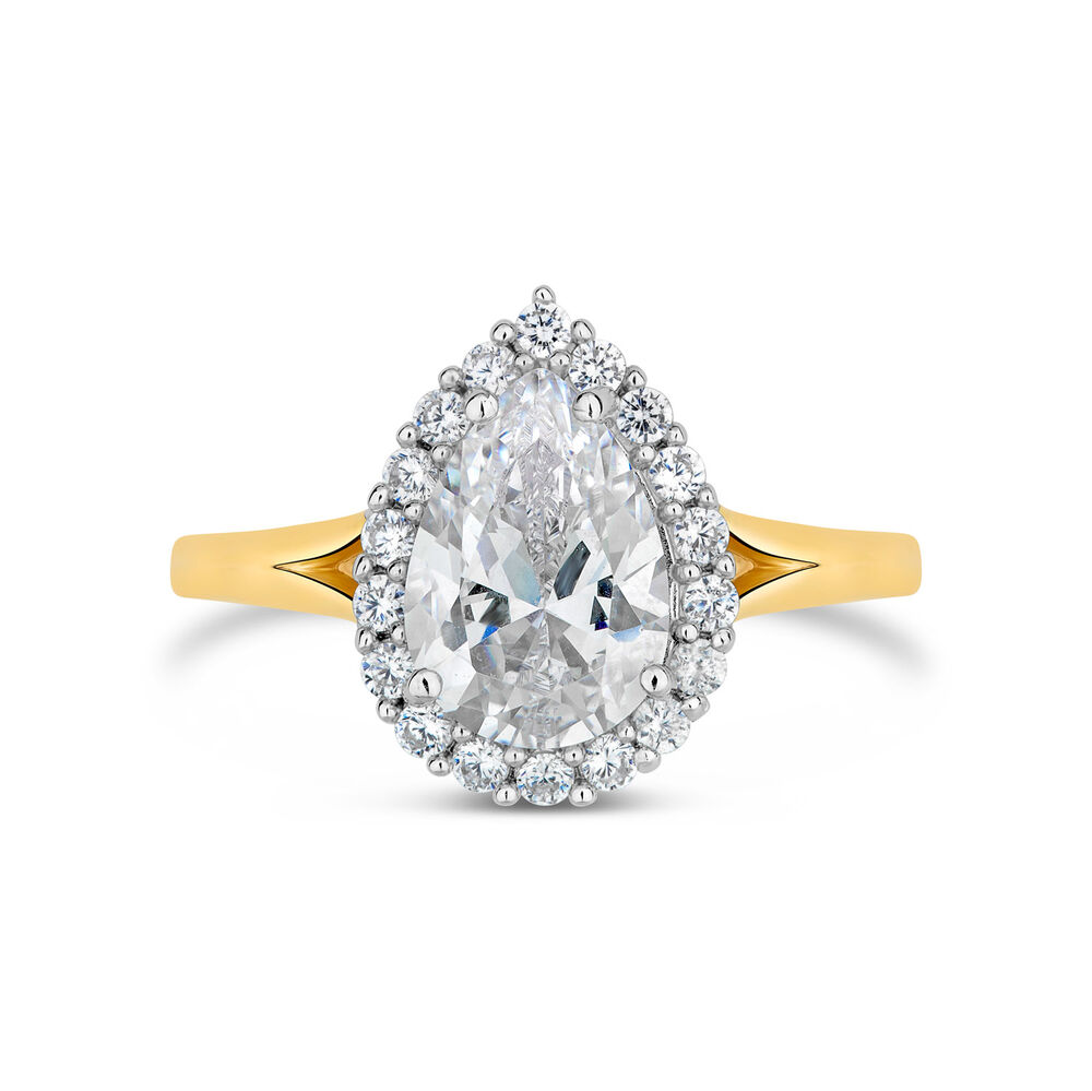 9ct Gold Pear Halo Cubic Zirconia Ring image number 1