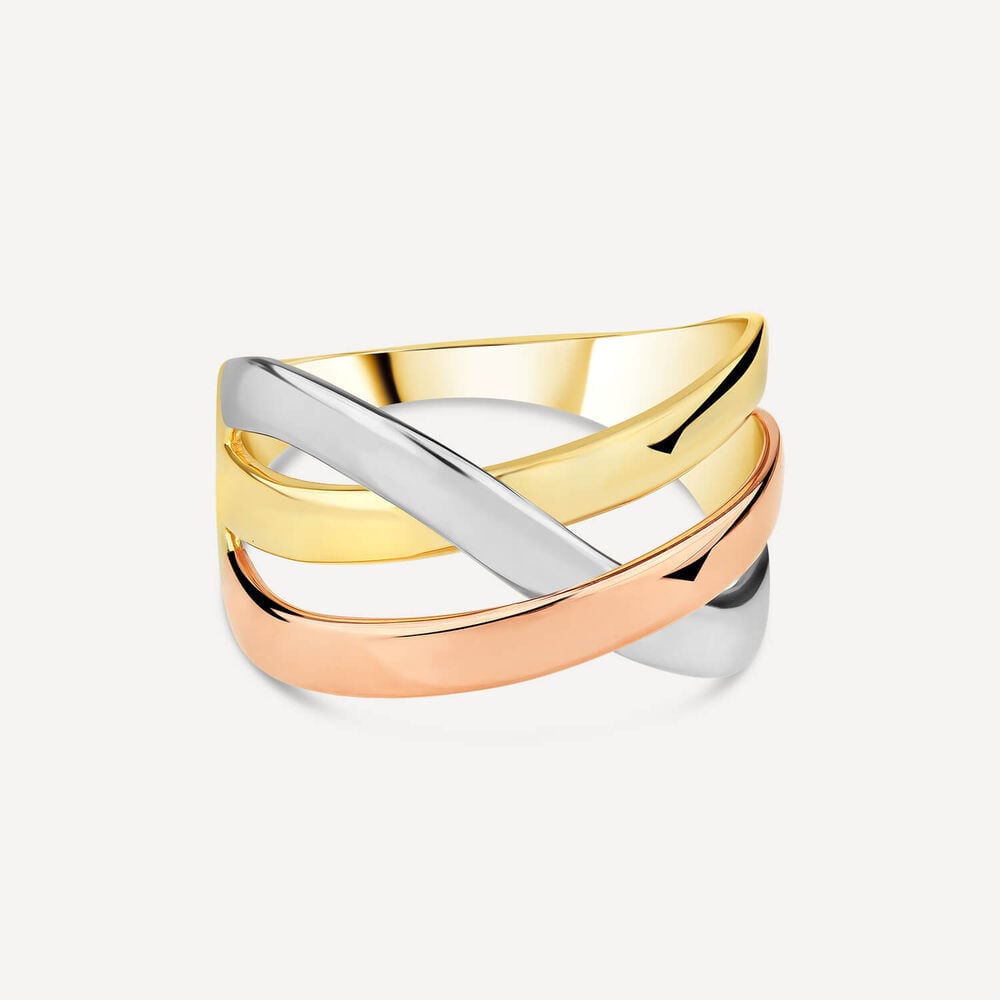 9ct Tri-Colour Crossover Plain Dress Ring