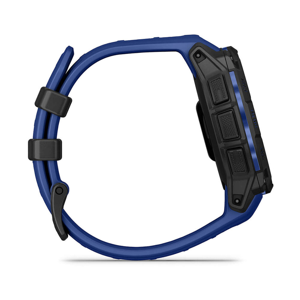 Garmin Instinct 3 45mm AMOLED Black Bezel Bolt Blue & Black Silicone Strap Watch image number 6