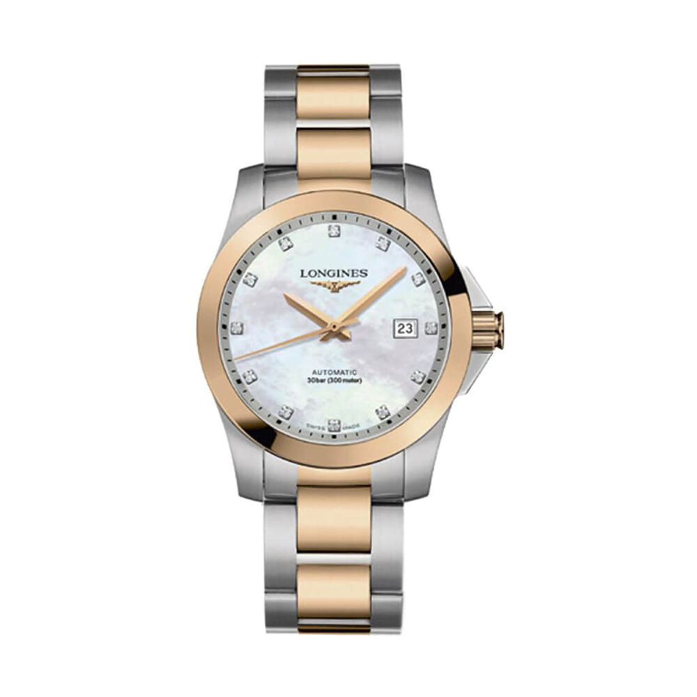 Pre-Owned Longines Conquest 39mm MOP Diamond Dial Two Tone Steel Bracelet Watch