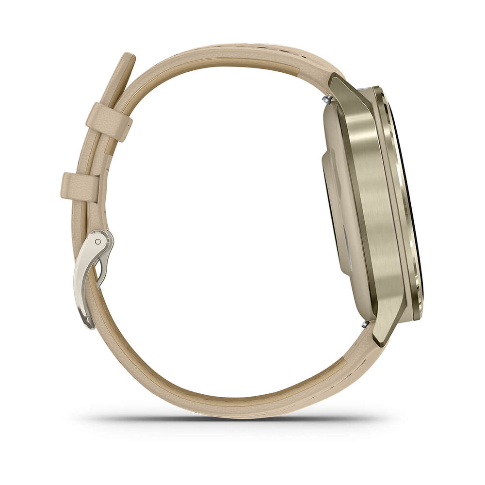 Garmin Venu 4 41mm Lunar Gold Bezel Light Sand Leather Strap Watch image number 6