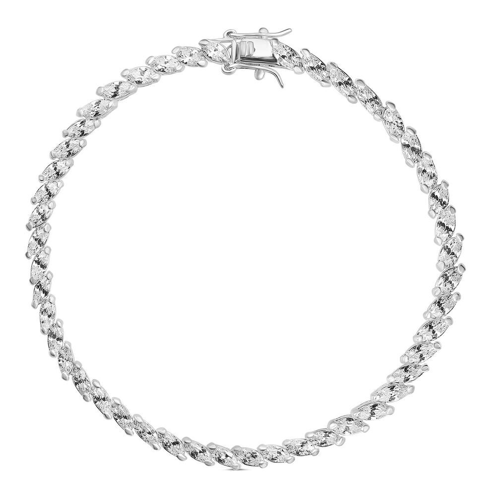 Ladies Sterling Silver Marquise Cut Cubic Zirconia Tennis Bracelet