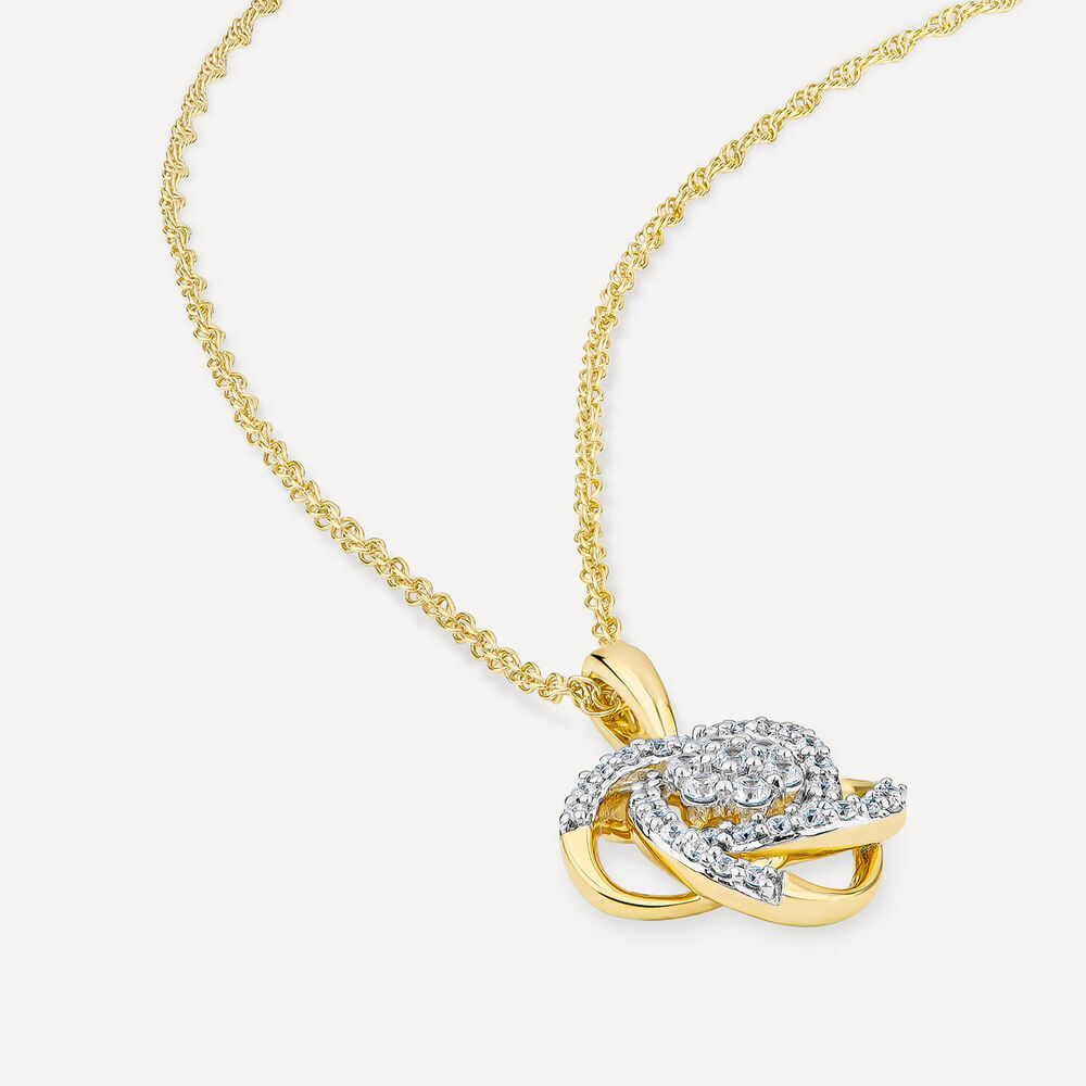 9ct White & Yellow Gold 0.25ct Diamond Knot Wrap Pendant image number 4
