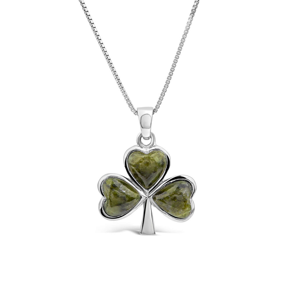 Silver Connemara Marble Shamrock Pendant image number 0