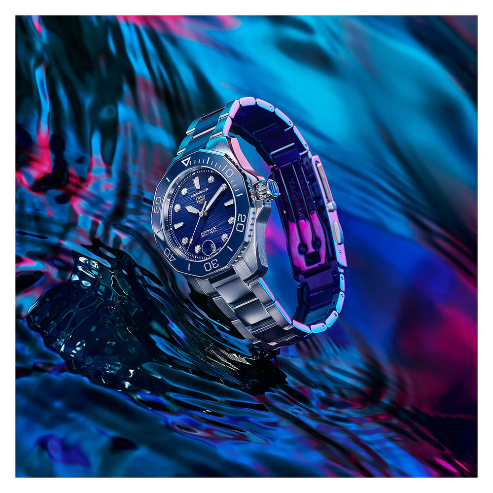 TAG Heuer Aquaracer 36mm Blue Dial Blue Bezel Steel Case Bracelet Watch image number 7