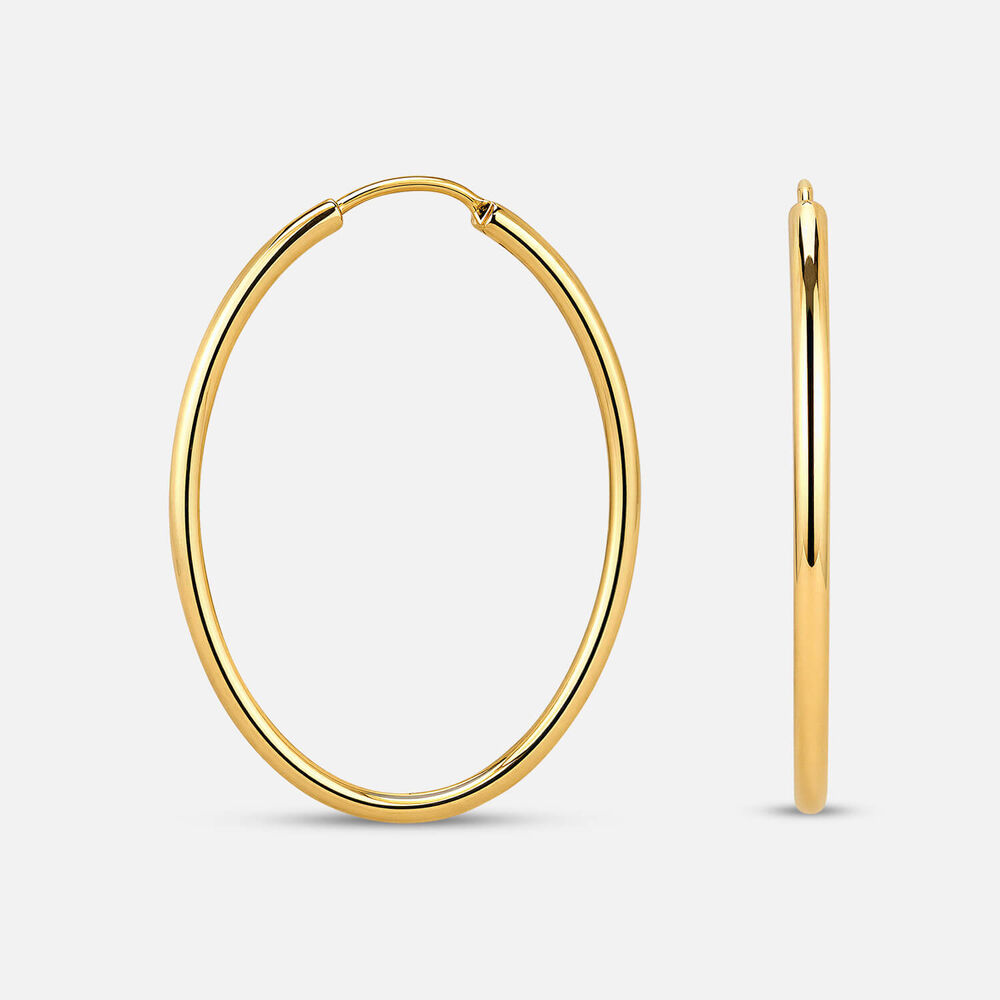 Yellow Gold Plated Sterling Silver 30mm Plain Hoop Earrings