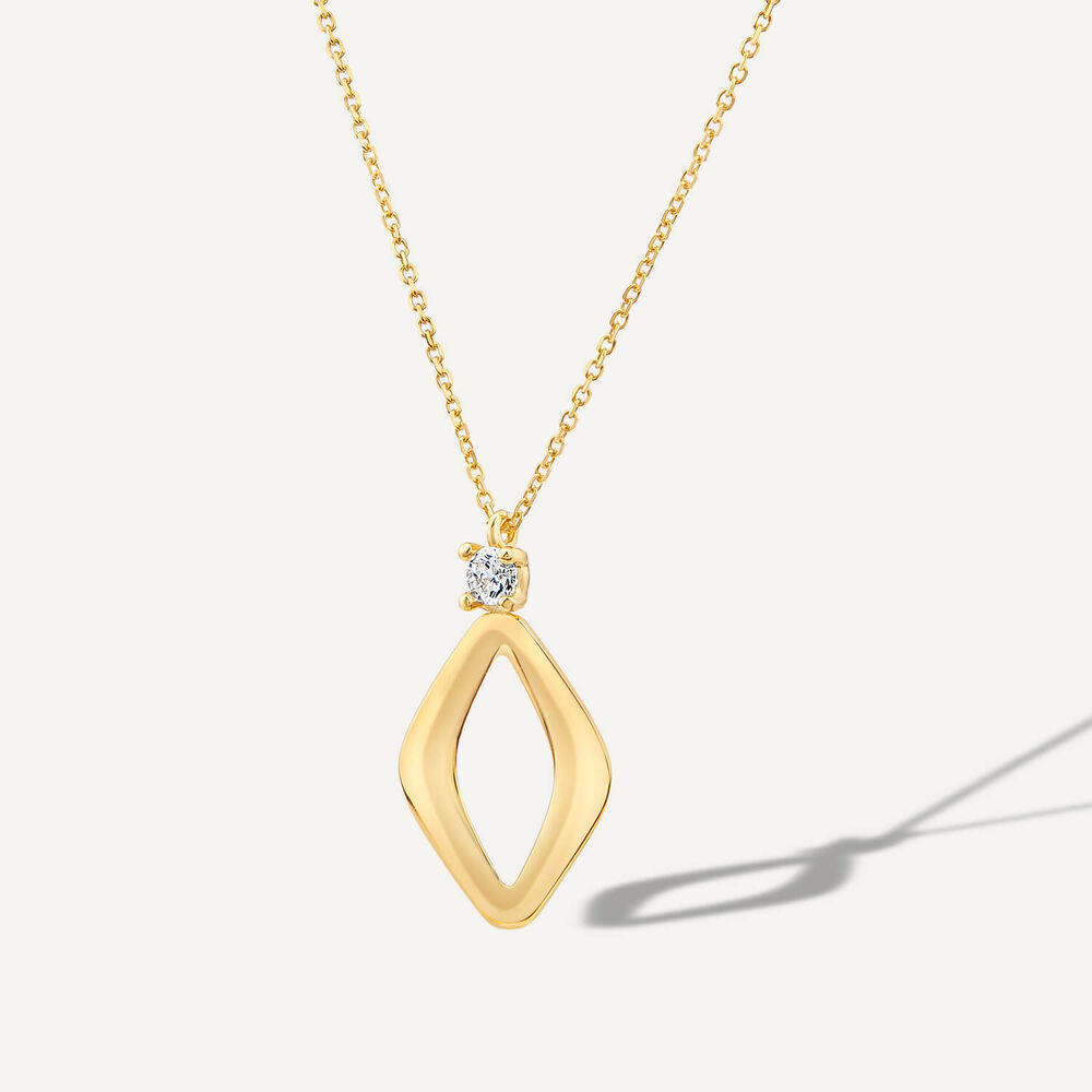9ct Yellow Gold Open Polished Diamond Shape & Cubic Zirconia Top Pendant