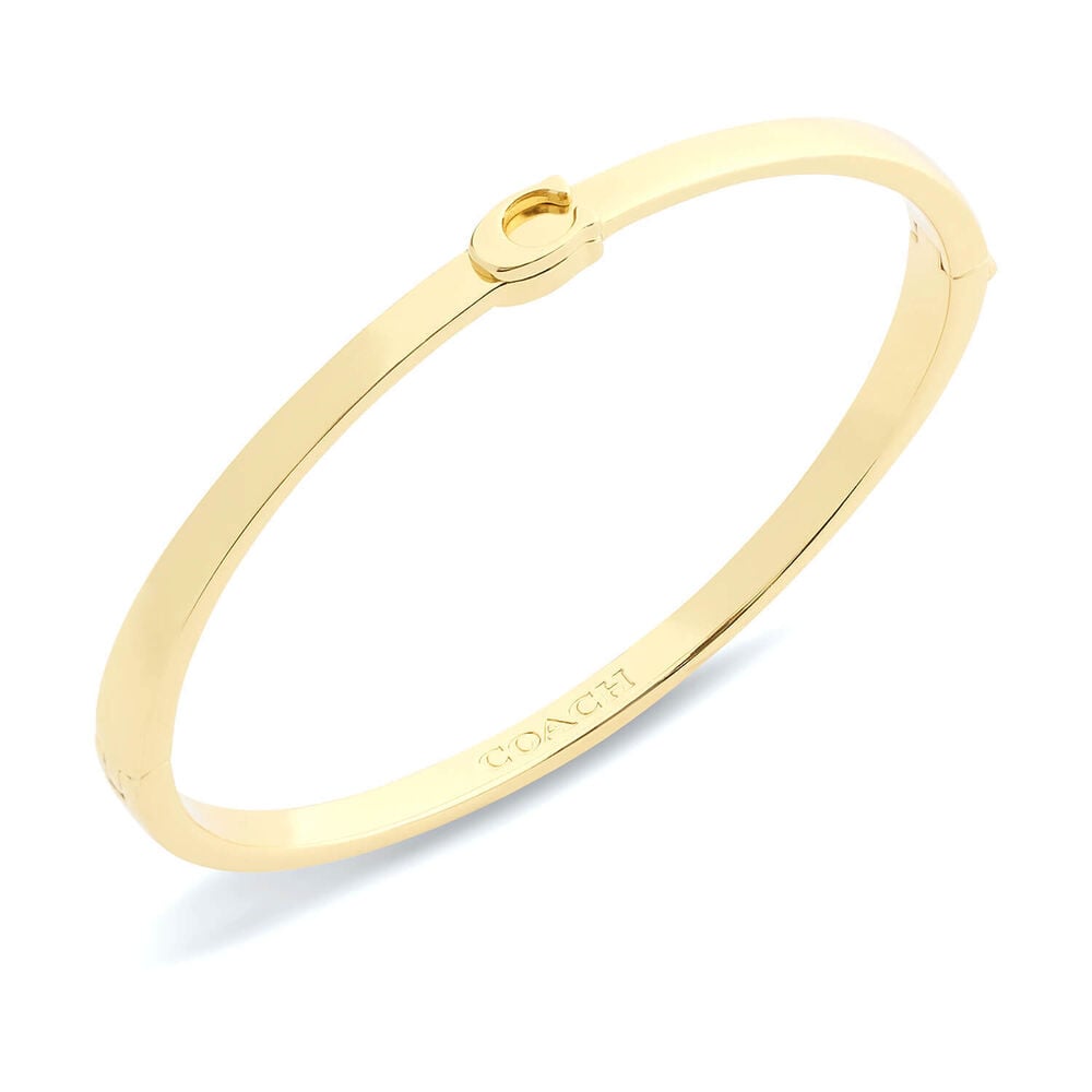 Coach Gold Tone Brass Signature C Bangle Bracelet