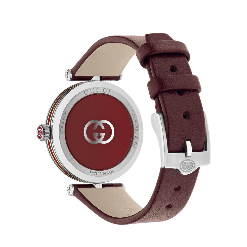 Gucci Model 2000 30mm Silver Dial Red Leather Strap Watch