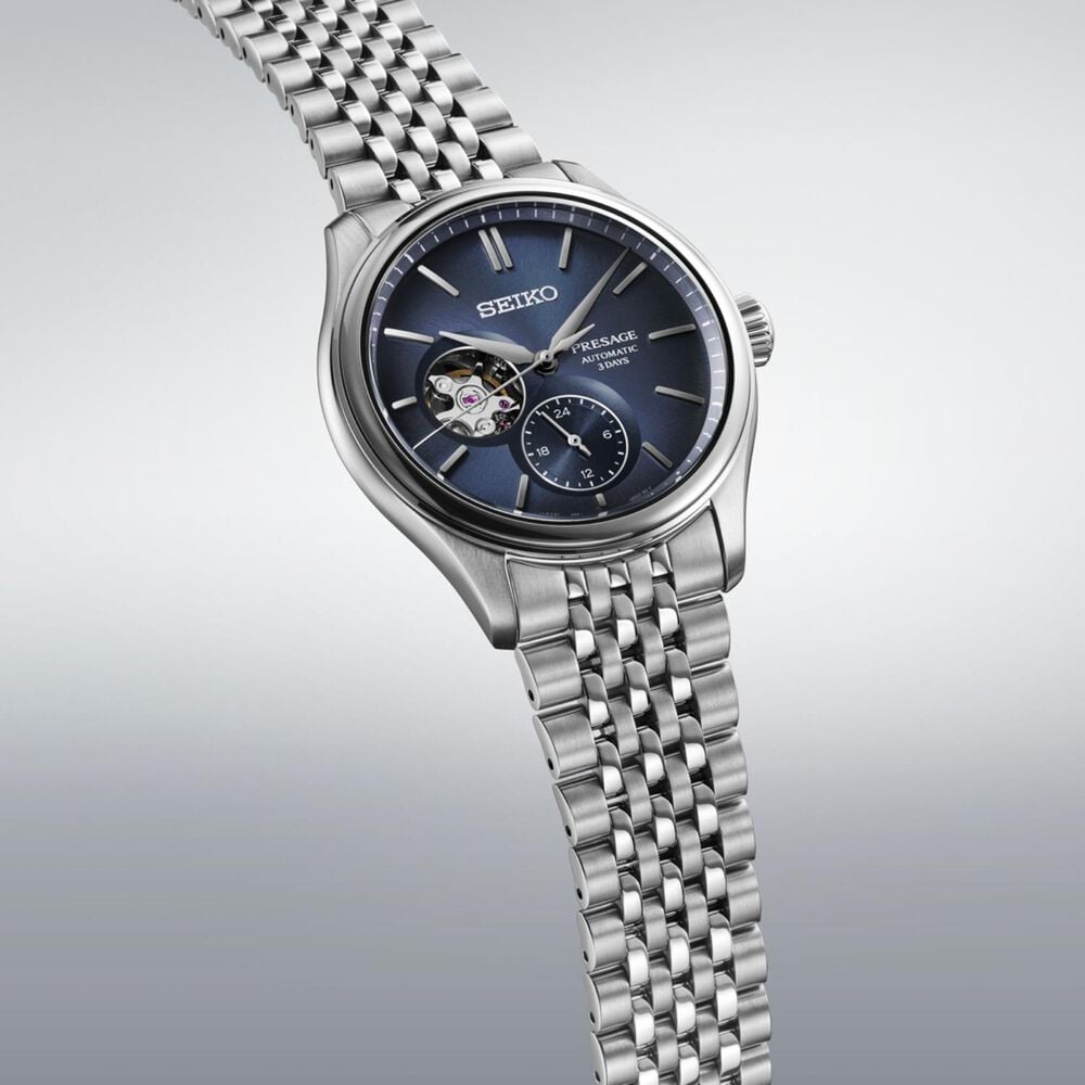 Seiko Presage Classic 40mm Blue Open Heart Dial Stainless Steel Bracelet Watch