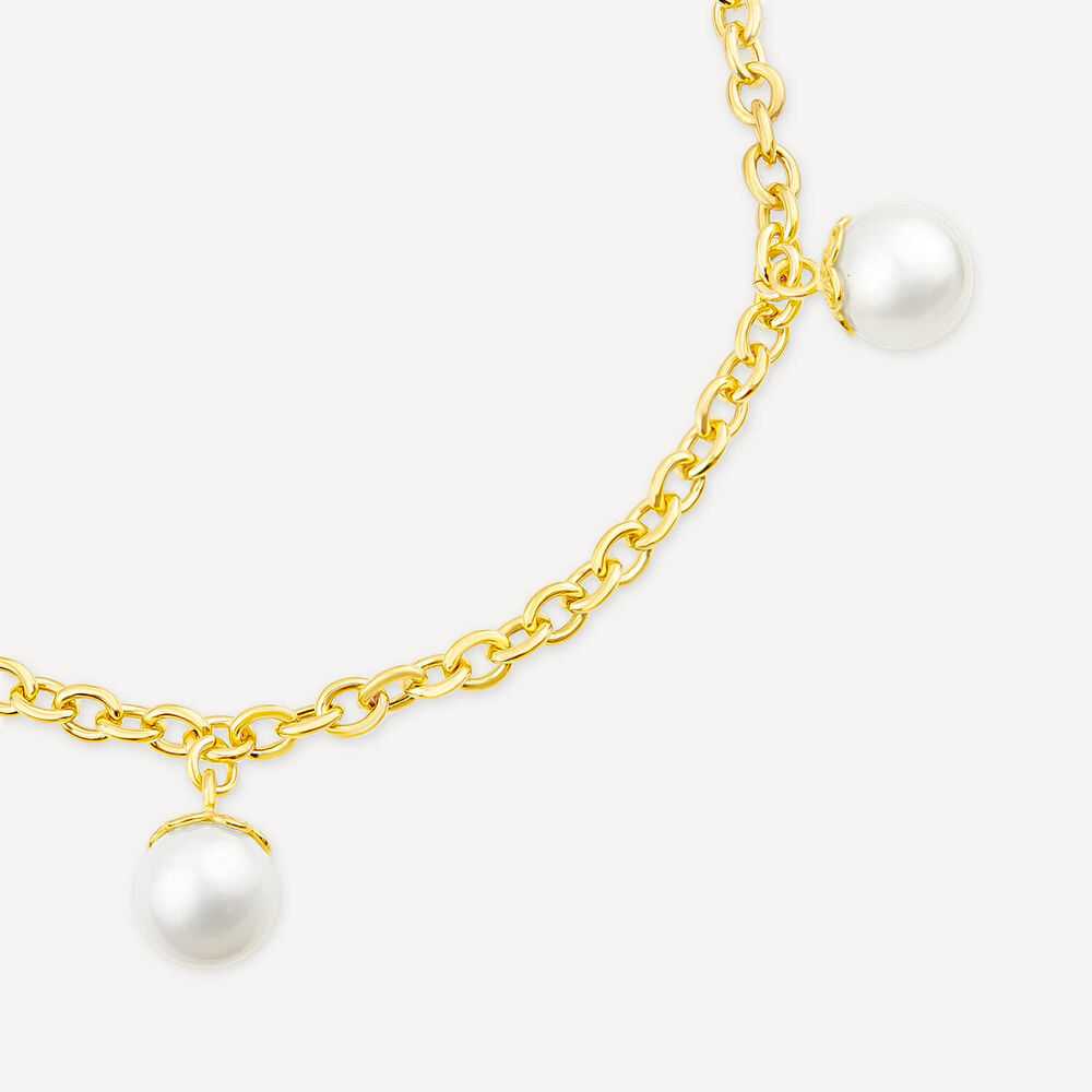 9ct Yellow Gold 8mm Pearl T-Bar Bracelet image number 1
