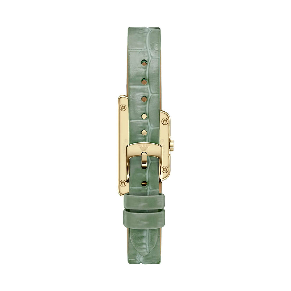 Emporio Armani 34x18mm Gold Tone Dial Green Leather Strap Watch