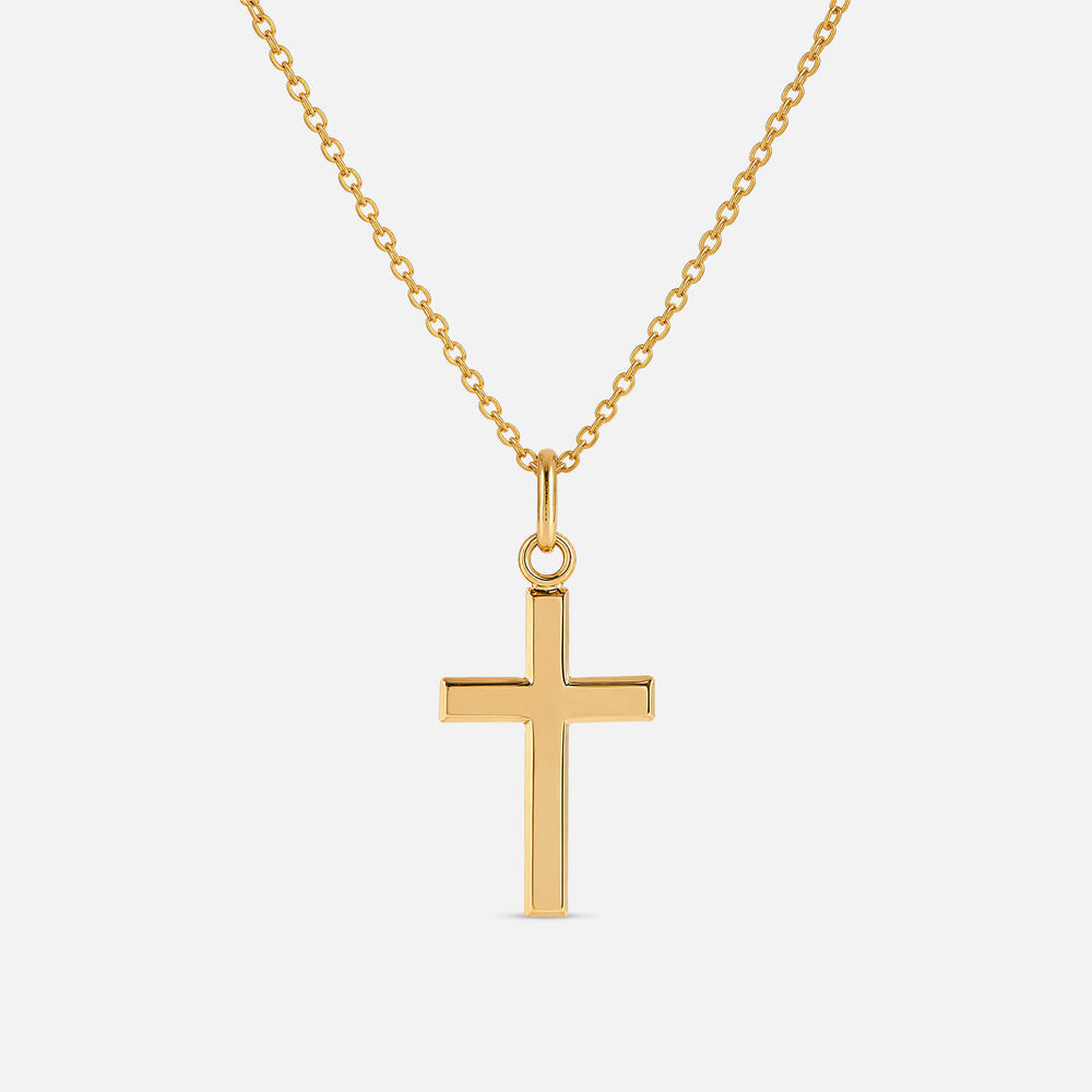 Yellow Gold Plated Sterling Silver Plain Cross Pendant (Chain Included)