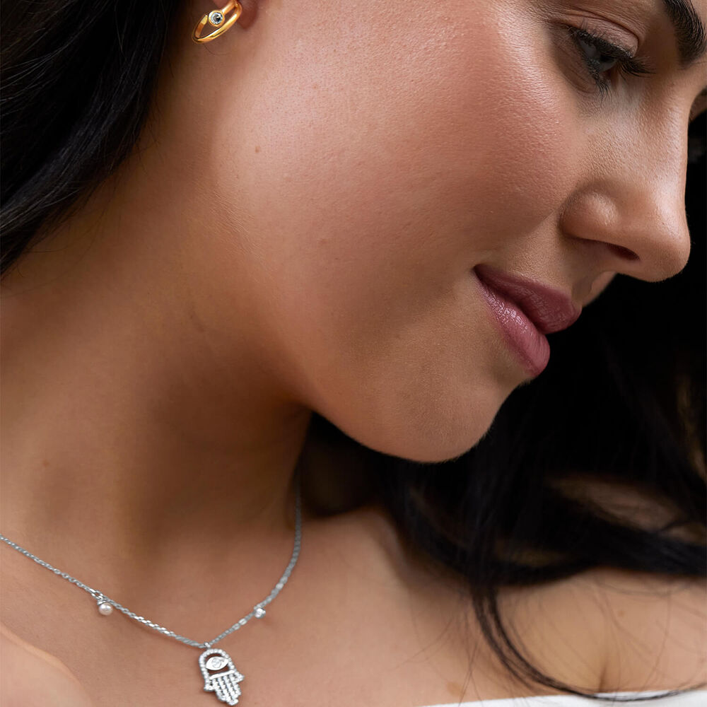 Sterling Silver Cubic Zirconia Hand of Fatima Pendant image number 3