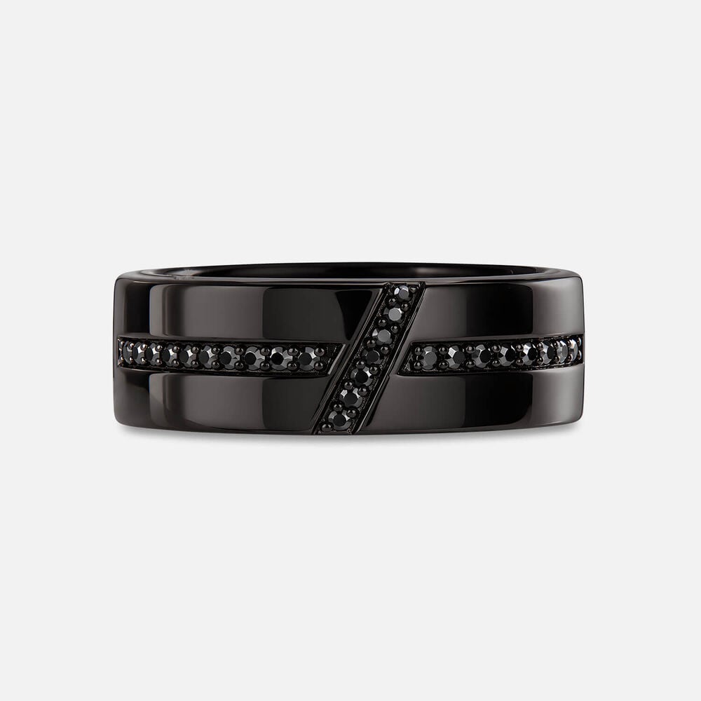 Black Ruthenium Plated Sterling Silver Cubic Zirconia Diagonal Line Ring