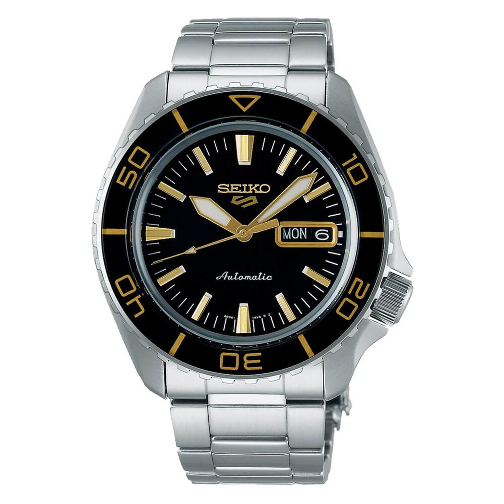 Seiko 5 Sports SKX-SNZH5 Blacktone Redux 42mm Black Dial Steel Bracelet Watch image number 0